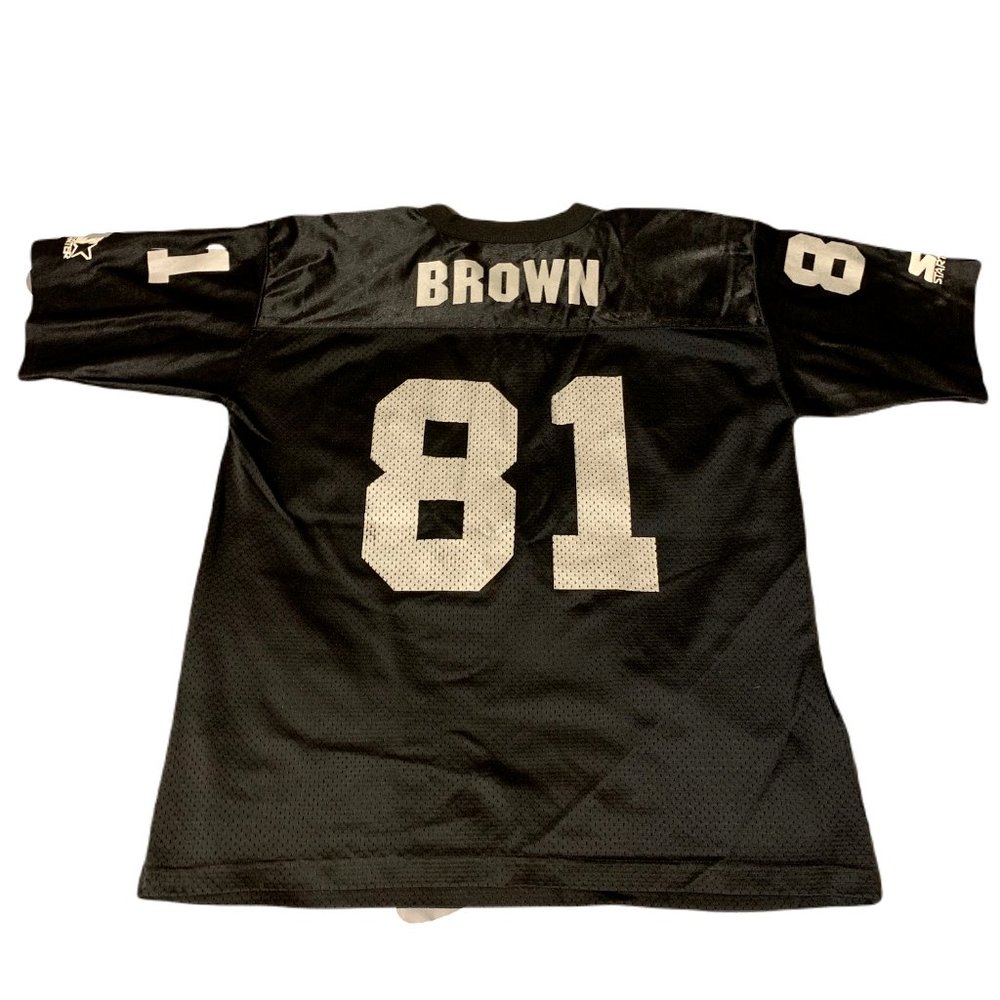 Vintage 90s Tim Brown Oakland Raiders #81 Black Home NFL Football Jersey Size L